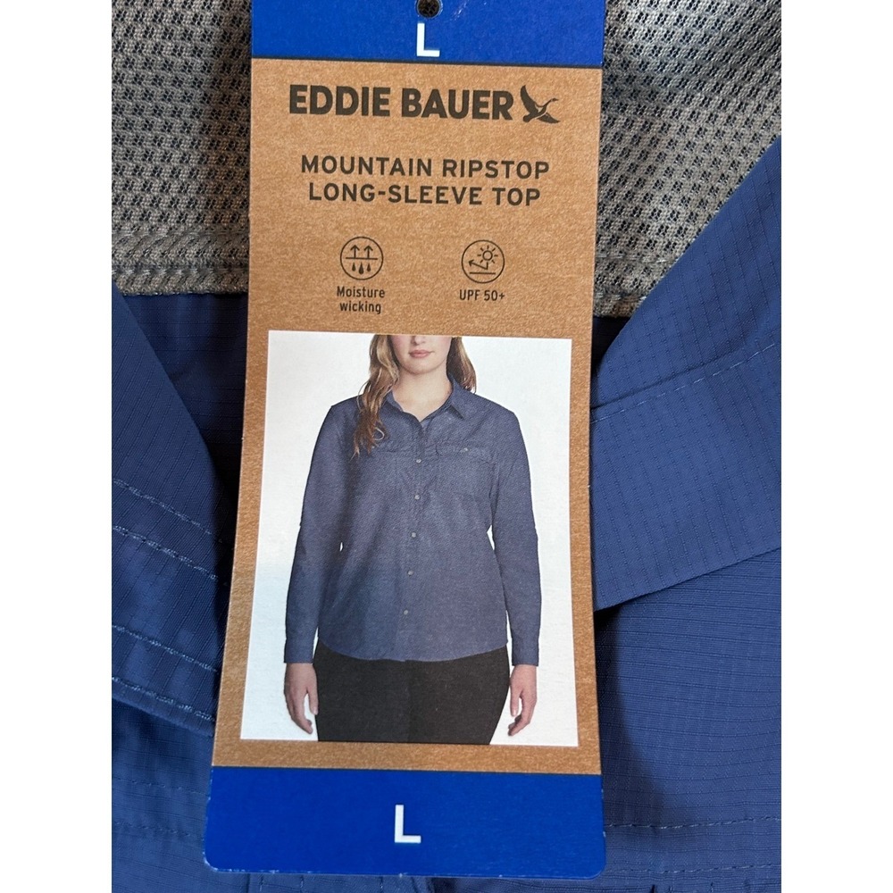 NWT Eddie Bauer Women Blue Mountain Ripstop L/S Top UPF 50+ Classic Fit Large - Picture 3 of 12